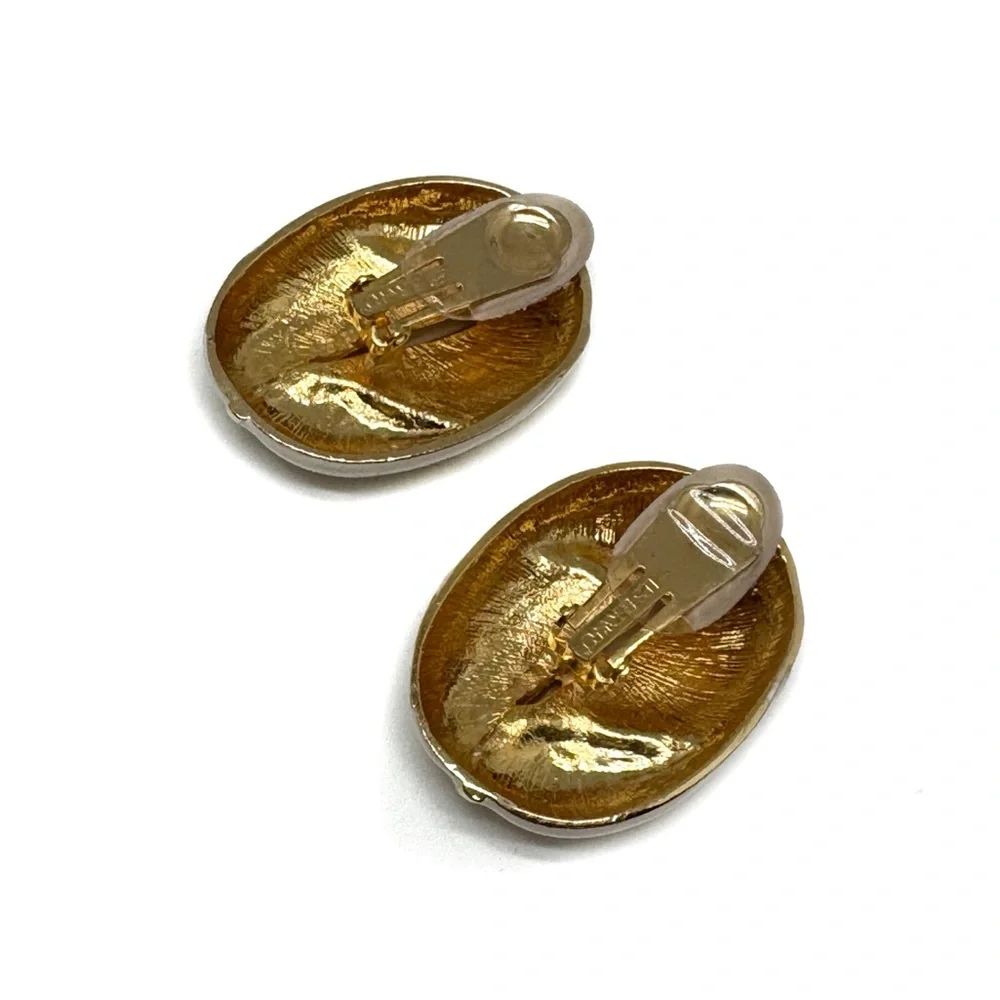 Vintage Les Bernard Cream Enamel and Gold-Tone Knot Clip-On Earrings